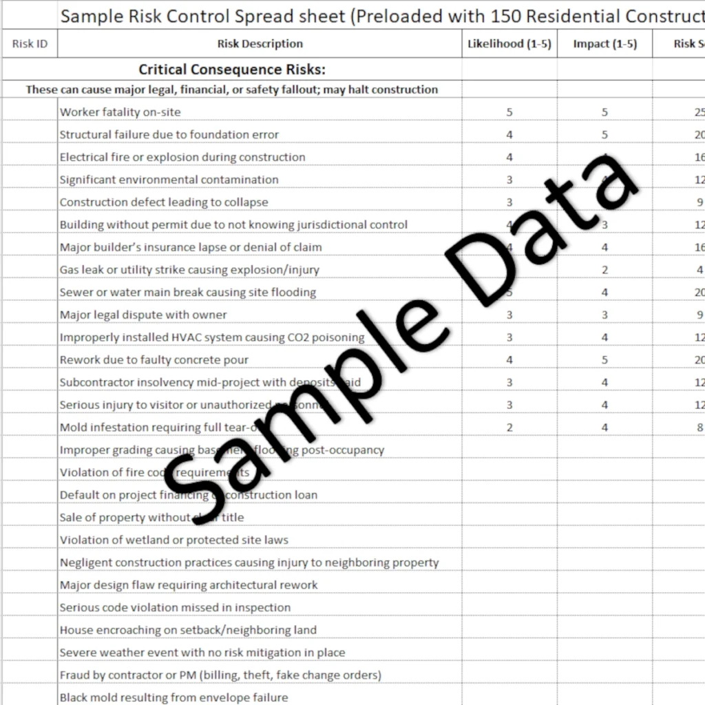 Sample Risk Control Spreadsheet Template www.ifyourhousecouldtalk.com